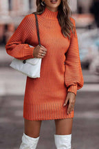 Gebreide jurk - stijlvolle damestrui jurk met hoge hals - Bakkermode.nl