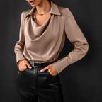 Satin blouse - dames top met lange mouwen