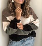 Grijs gestreepte damestrui - zachte oversized gebreide trui - Bakkermode.nl