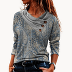 Dames grijze gebreide pullover - elegante top voor vrouwen met opgevouwen kraag