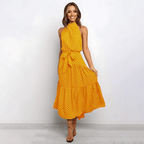 Dames casual polkadot maxi jurk met halternek - elegante avondmode van lichtgewicht stof, veelzijdige stijl voor speciale gelegenheden