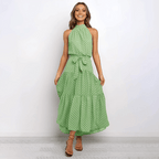 Dames casual polkadot maxi jurk met halternek - elegante avondmode van lichtgewicht stof, veelzijdige stijl voor speciale gelegenheden