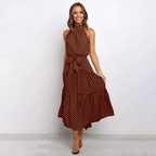 Dames casual polkadot maxi jurk met halternek - elegante avondmode van lichtgewicht stof, veelzijdige stijl voor speciale gelegenheden