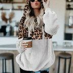 Dames fleece hoodie - trendy leopardprint sweater