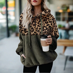 Dames fleece hoodie - trendy leopardprint sweater