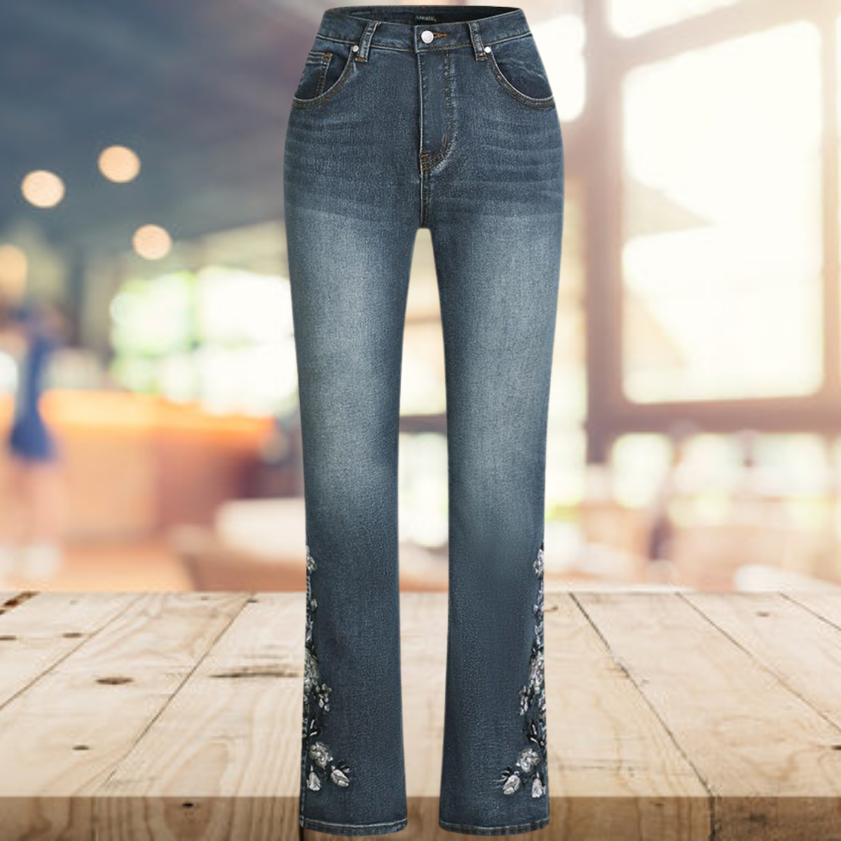 Dames bootcut jeans met bloemenborduurwerk - elegant casual wear