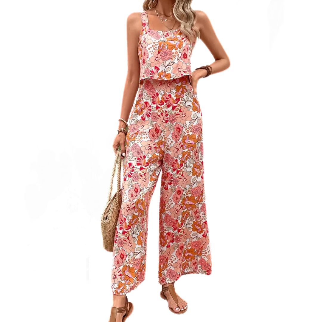 Dames roze bloemen jumpsuit - chique zomerse outfit voor casual gelegenheden