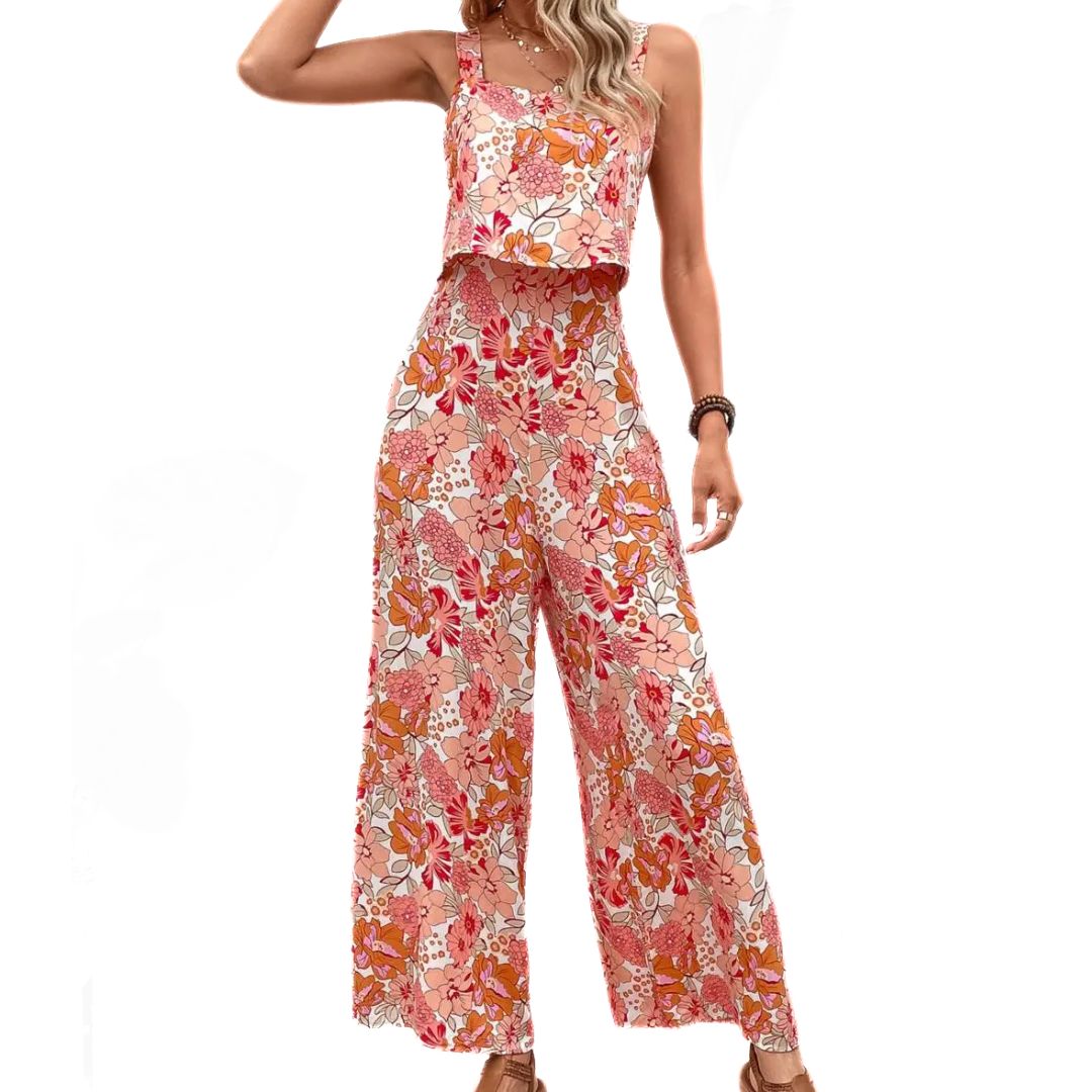 Dames roze bloemen jumpsuit - chique zomerse outfit voor casual gelegenheden