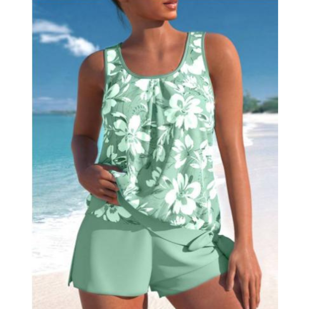 2-delige tankini set - bloemenprint dames zwemkleding