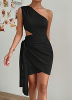 Eén-schouder jurk - elegante dames satin mini jurk