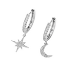 2-delige dames hoepeloorbellen met ster- en maanbedels - elegante gouden en zilveren plating voor dagelijks gebruik