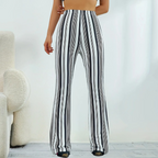 Gestreepte wijde broek - zwart-wit dames flare pants