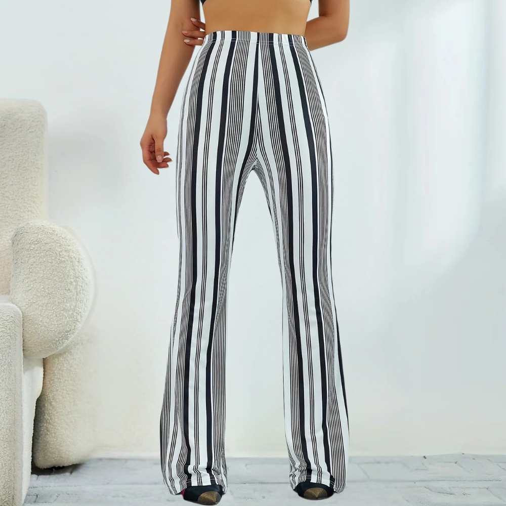 Gestreepte wijde broek - zwart-wit dames flare pants