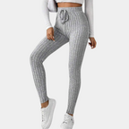 Grijze leggings - stijlvolle ribbed hoge taille damesbroeken