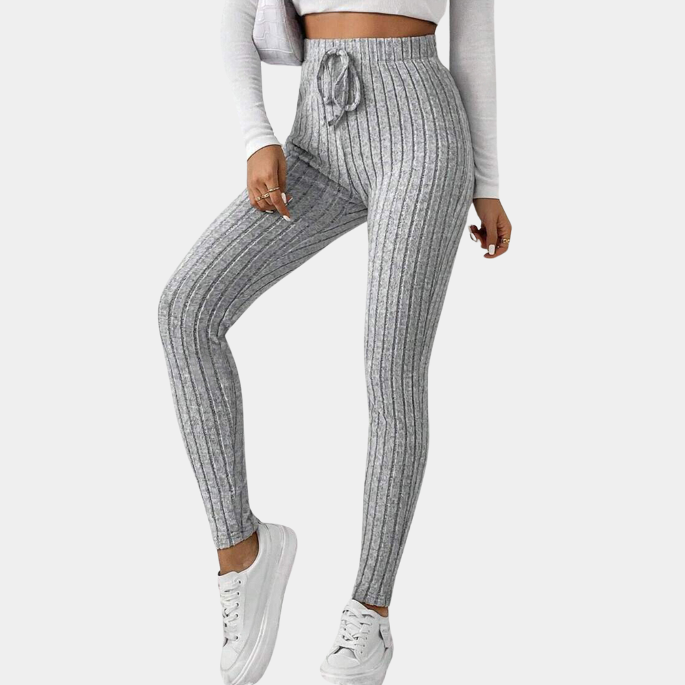 Grijze leggings - stijlvolle ribbed hoge taille damesbroeken