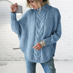 Dames oversized chunky knit trui - hoge hals cozy trui voor een casual look
