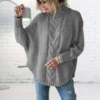 Dames oversized chunky knit trui - hoge hals cozy trui voor een casual look