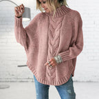 Dames oversized chunky knit trui - hoge hals cozy trui voor een casual look