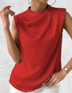 Mouwloze top - verfijnde gedrapeerde damesblouse