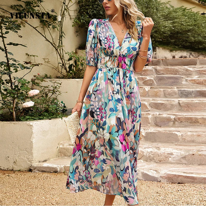 Maxi jurk - elegante dames jurk met bloemenprint