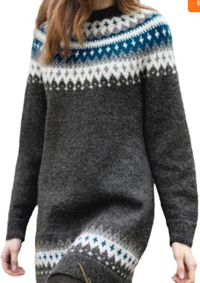 Gebreide trui dames - comfortabele wintertrui met Noorse print - Bakkermode.nl