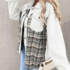 Dames denim shirtjack - stijlvol oversized jack met plaiddetails - Bakkermode.nl