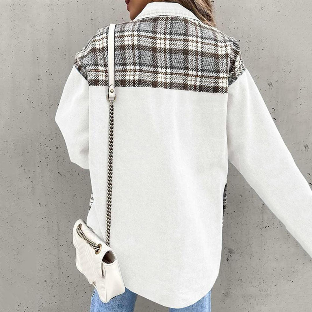 Dames denim shirtjack - stijlvol oversized jack met plaiddetails - Bakkermode.nl