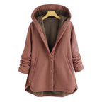 Geruite hooded coat - dames oversized fleece-gekante jas