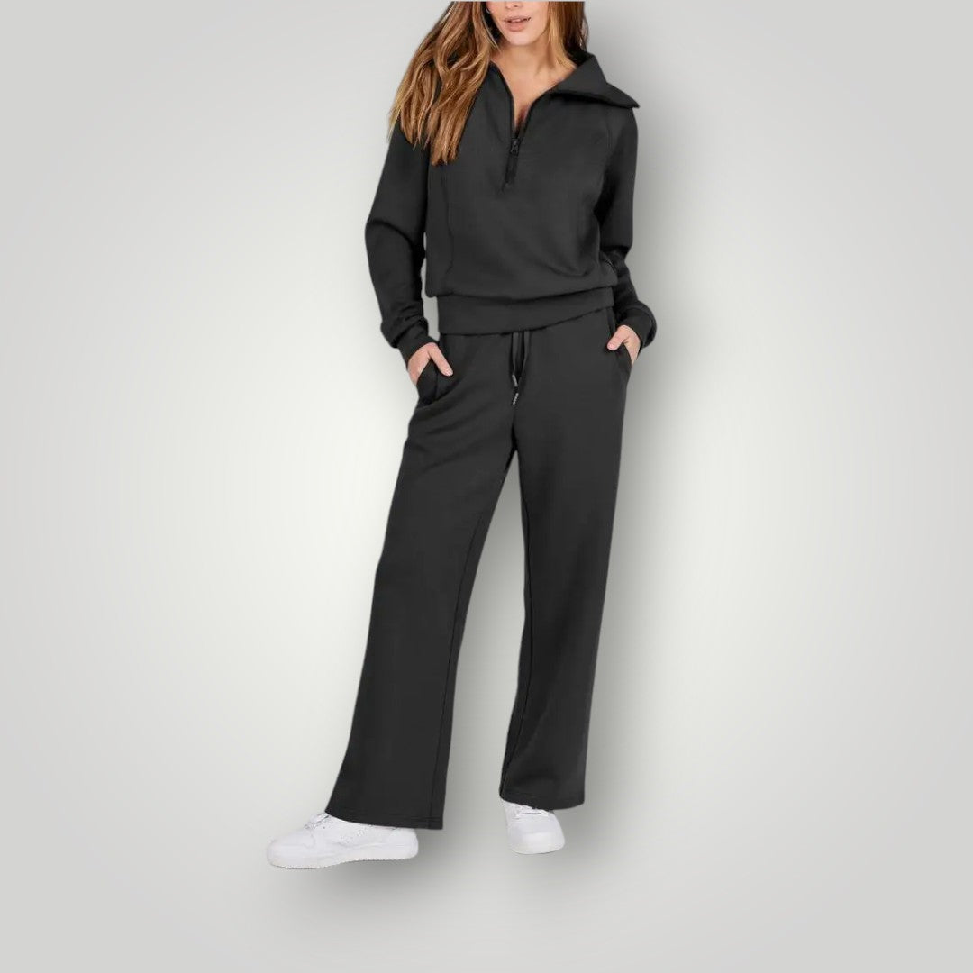 2-delige lounge set - zachte dames zip-up top en wijde broek