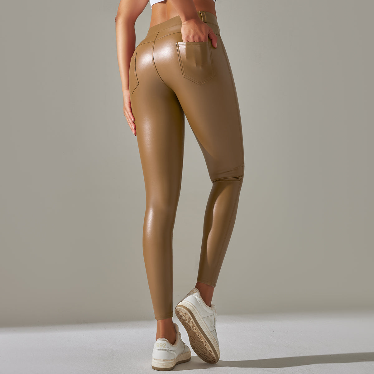 Hoge taille leren leggings - trendy dames fitted stretchbroeken