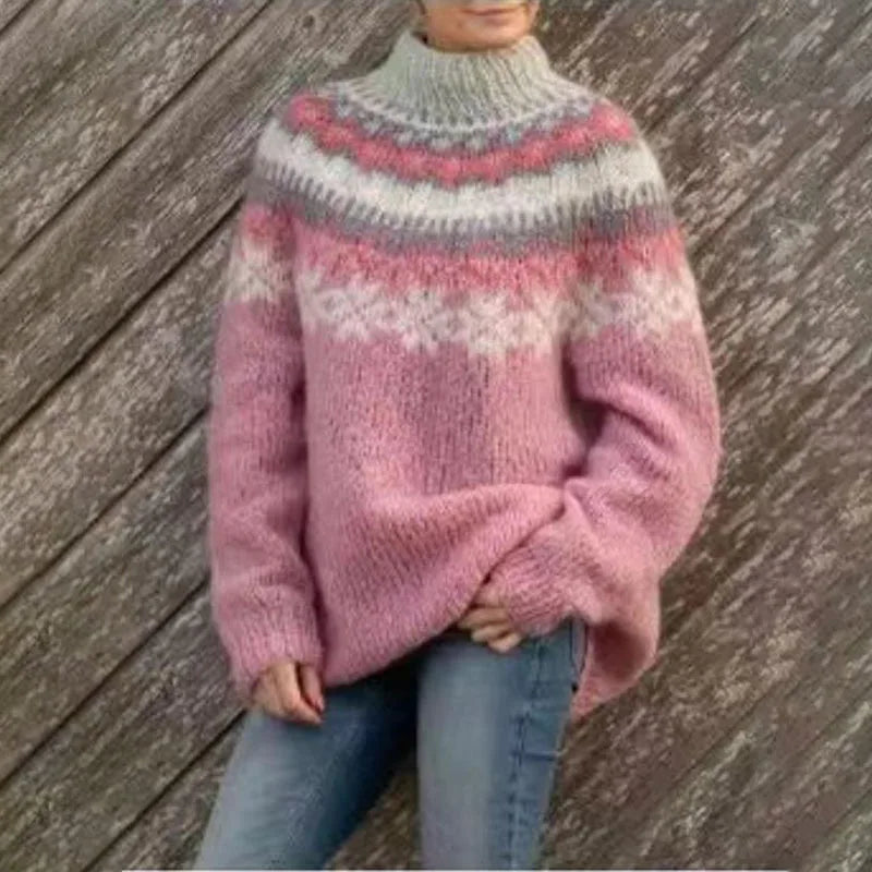 IJsblauwe Noorse yoke trui - warme Scandinavische dames pullover - Bakkermode.nl