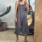 Dames relaxte fit bib overalls - gezellige mouwloze jumpsuit voor dagelijks casual dragen