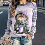 Grafische print sweatshirt - gezellige dames hoodie met kattenontwerp - Bakkermode.nl