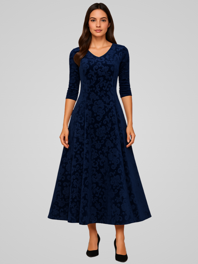 Dames a-lijn maxi jurk luxe velvet avondkleding - elegante lange mouwen voor bijzondere gelegenheden