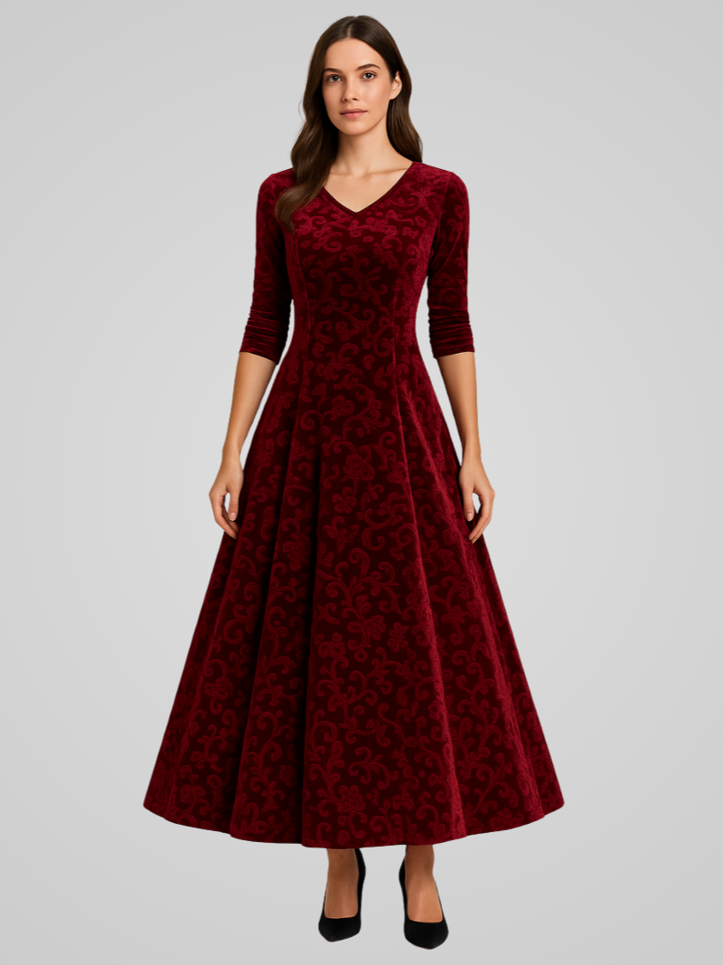 Dames a-lijn maxi jurk luxe velvet avondkleding - elegante lange mouwen voor bijzondere gelegenheden