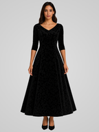 Dames a-lijn maxi jurk luxe velvet avondkleding - elegante lange mouwen voor bijzondere gelegenheden