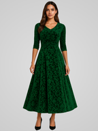 Dames a-lijn maxi jurk luxe velvet avondkleding - elegante lange mouwen voor bijzondere gelegenheden