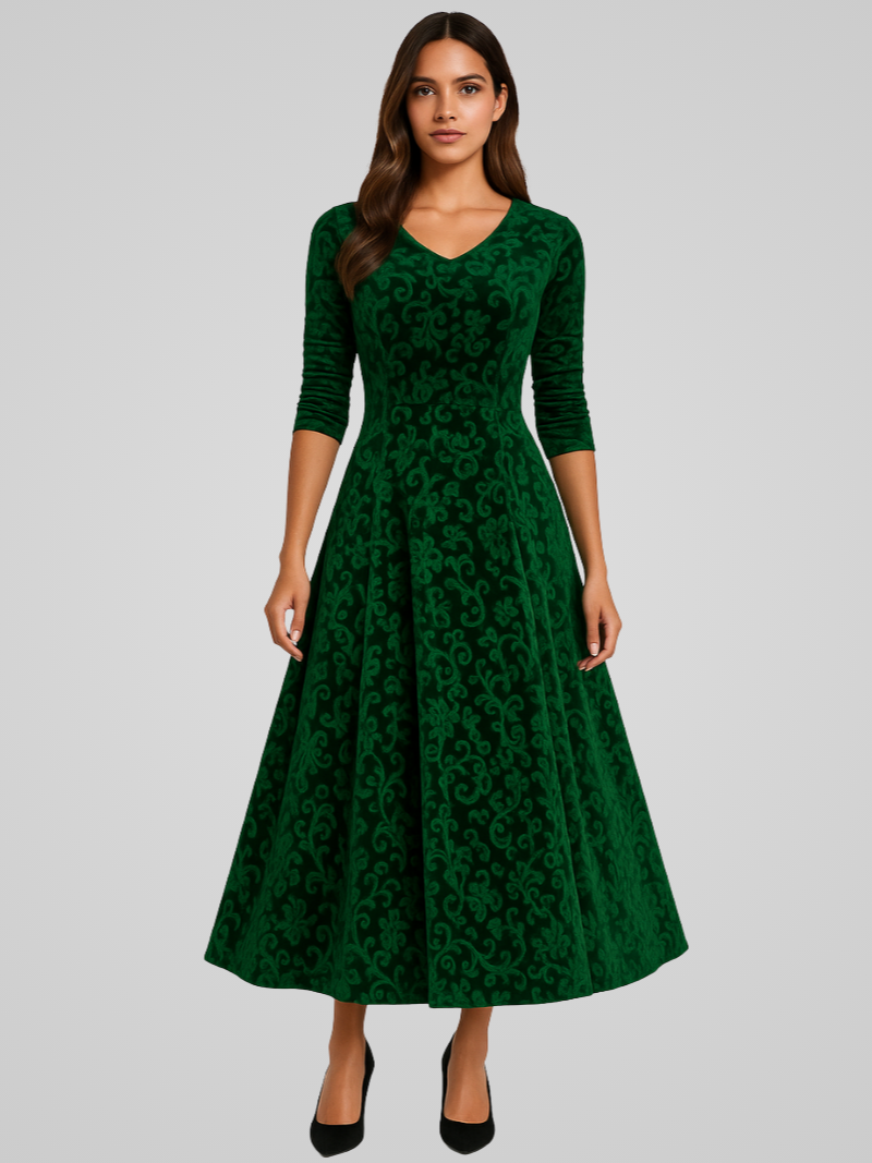 Dames a-lijn maxi jurk luxe velvet avondkleding - elegante lange mouwen voor bijzondere gelegenheden