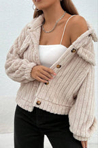 Dames bouclé jas van zachte textuur - beige winterlaag