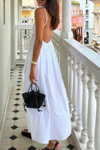 Dames cami midi jurk - elegante zomeroutfit - chic backless witte jurk voor diverse gelegenheden