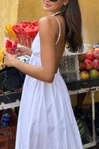 Dames cami midi jurk - elegante zomeroutfit - chic backless witte jurk voor diverse gelegenheden