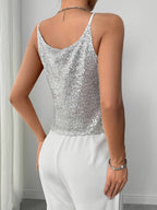 Dames cami top met grijze pailletten - mouwloze blouse voor avonden