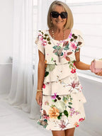 Dames casual jurk elegante bloemen ruffle midi jurk - voor een dagje uit en speciale gelegenheden