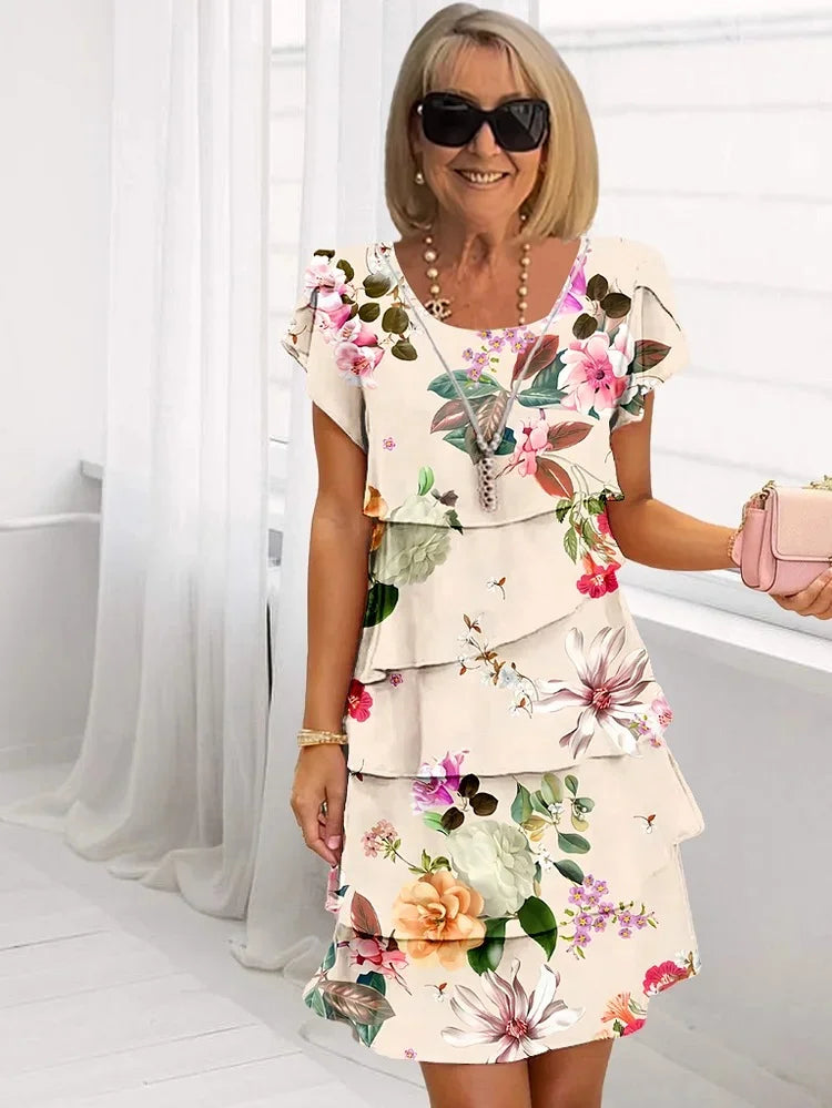 Dames casual jurk elegante bloemen ruffle midi jurk - voor een dagje uit en speciale gelegenheden