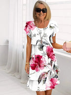 Dames casual jurk elegante bloemen ruffle midi jurk - voor een dagje uit en speciale gelegenheden