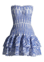 Dames casual jurk - elegante strapless geborduurde shift in blauw - voor zomergelegenheden