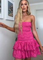 Dames casual jurk - roze smock met gerimpelde zoom voor zomerse uitjes - stijlvol en gemakkelijk te dragen