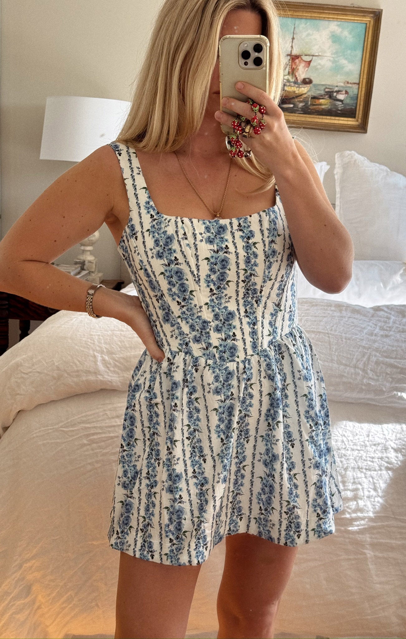 Vrouwen casual skort jurk met bloemenprint - lichtgewicht blauwe zomeroutfit