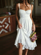 Dames casual midi-jurk met elegante cami en geschulpt zoom - voor zomerse uitjes en bijeenkomsten