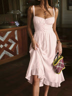 Dames casual midi-jurk met elegante cami en geschulpt zoom - voor zomerse uitjes en bijeenkomsten